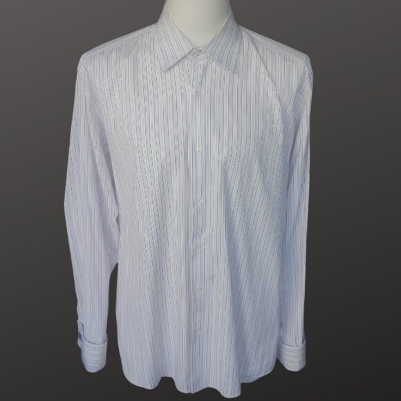 Boss Hugo Boss French Cuff SZ 16 100% Cotton Men's Striped Button Up Shirt - Picture 2 of 16